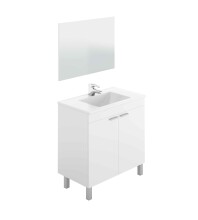 Badezimmer-Set >LC1-80< in weiß glänzend / Spiegel - 80x80x45 (BxHxT)