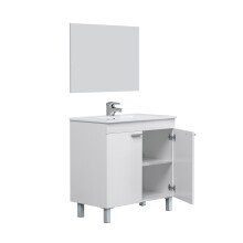 Badezimmer-Set >LC1-80< in weiß glänzend / Spiegel - 80x80x45 (BxHxT)