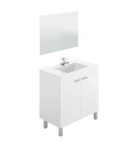 Badezimmer-Set >LC1-80< in weiß glänzend / Spiegel - 80x80x45 (BxHxT)