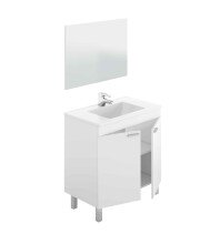 Badezimmer-Set >LC1-80< in weiß glänzend / Spiegel - 80x80x45 (BxHxT)