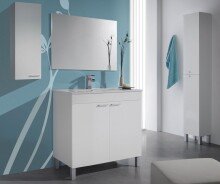 Badezimmer-Set >LC1-80< in weiß glänzend / Spiegel - 80x80x45 (BxHxT)