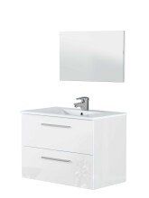 Badezimmer-Set >ARUBA < in weiß glänzend / lackiert / Spiegel - 80x57x45cm B/H/T