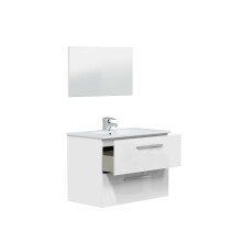 Badezimmer-Set >ARUBA < in weiß glänzend / lackiert / Spiegel - 80x57x45cm B/H/T