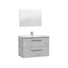 Badezimmer-Set >ARUBA< in Beton-Grau / Spiegel -...