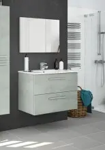 Badezimmer-Set >ARUBA< in Beton-Grau / Spiegel -...