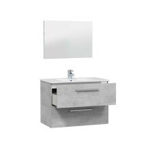 Badezimmer-Set >ARUBA< in Beton-Grau / Spiegel - 80x57x45 (BxHxT)