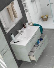 Badezimmer-Set >ARUBA< in Beton-Grau / Spiegel - 80x57x45 (BxHxT)