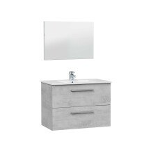Badezimmer-Set >ARUBA< in Beton-Grau / Spiegel -...