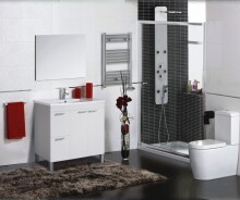 Badezimmer-Set >AKTIVA< in weiß glänzend / Spiegel - 80x80x45 (BxHxT)