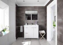 Badezimmer-Set >AKTIVA< in weiß glänzend / Spiegel - 80x80x45 (BxHxT)