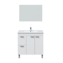 Badezimmer-Set >AKTIVA< in weiß glänzend / Spiegel - 80x80x45 (BxHxT)