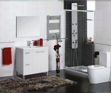 Badezimmer-Set >AKTIVA< in weiß glänzend / Spiegel - 80x80x45 (BxHxT)