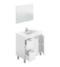 Badezimmer-Set >AKTIVA< in weiß glänzend / Spiegel - 80x80x45 (BxHxT)