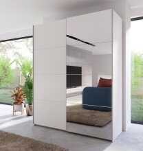 Schiebetürenschrank >SCHACH&MATT 2< in weiss / Spiegel - 170,3x210,5x61,2cm (BxHxT)