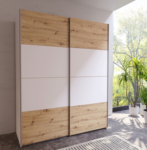 Schiebetürenschrank >SCHACH&MATT 2< in Weiss / Artisan Eiche - 170,3x210,5x61,2cm B/H/T
