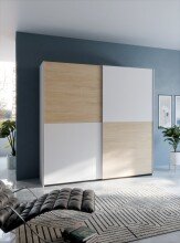 Schiebetürenschrank >Schach&matt< in Weiss / Puccini Eiche - 190,1x190,5x61,2 (BxHxT)