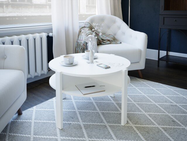 Couchtisch >TOBAGO< in Weiss rund - 74,4x45,5x74,4cm (BxHxT)