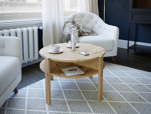 Couchtisch >TOBAGO< in Artisan Eiche rund - 74,4x45,5x74,4cm (BxHxT)