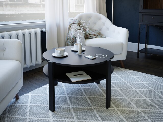 Couchtisch >TOBAGO< in Schwarz rund - 74,4x45,5x74,4cm (BxHxT)