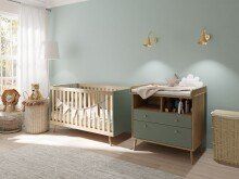 Babybett >Whenua < in Salbei/ Mauvella Eiche   - 76,5x86x144,4cm (BxHxT)