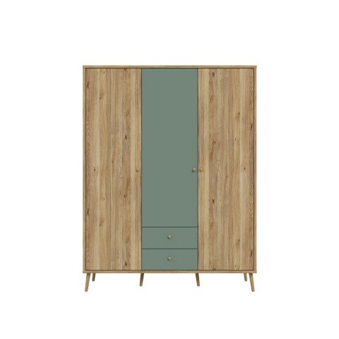 Drehtürenschrank >WHENUA< in Mauvella Eiche/ Salbei - 154,2x201,5x52,2cm (BxHxT)