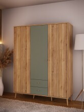 Drehtürenschrank >WHENUA< in Mauvella Eiche/ Salbei - 154,2x201,5x52,2cm (BxHxT)