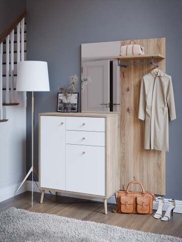 Garderoben-Set >WHENUA< in Mauvella Eiche/ Weiß  - 143,5x195,8x41,5cm (BxHxT)