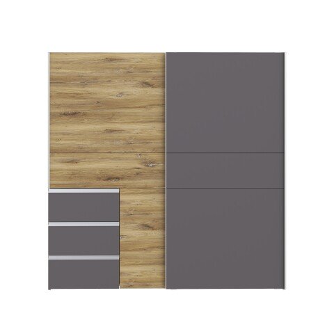 Schiebetürenschrnak >Winn 2< in Flagstaff Eiche / Grau - 200,1x200,5x61,2cm B/H/T