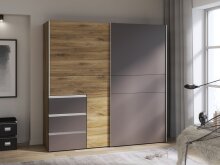 Schiebetürenschrnak >Winn 2< in Flagstaff Eiche / Grau - 200,1x200,5x61,2cm B/H/T