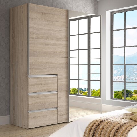 Schiebetürenschrank >Winn 2< in Sonoma Eiche / Spiegel - 170,3x200,5x61,2cm (BxHxT)