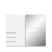 Schiebetürenschrank >WINN 2< in Weiss / Spiegel - 249x200,5x61cm (BxHxT)