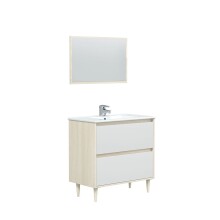 Badezimmer-Set >VERONA< in Eiche/Weiß Hochglanz - 80x80x45 (BxHxT)