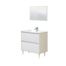 Badezimmer-Set >VERONA< in Eiche/Weiß Hochglanz - 80x80x45 (BxHxT)