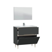 Badezimmer-Set >LOTTO< mit Spiegel und Waschbecken in anthrazit - 80x80x45 (BxHxT)