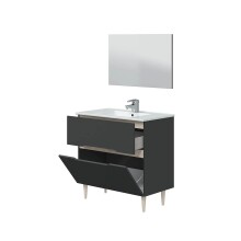 Badezimmer-Set >LOTTO< mit Spiegel und Waschbecken in anthrazit - 80x80x45 (BxHxT)