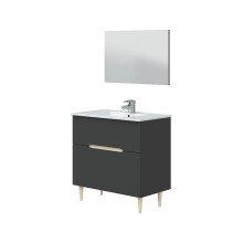 Badezimmer-Set >LOTTO< mit Spiegel und Waschbecken in anthrazit - 80x80x45 (BxHxT)