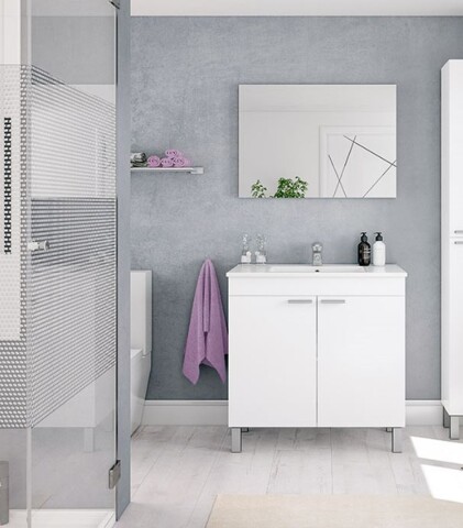 Badezimmer-Set >LC1< in weiß glänzend - 80x80x45 (BxHxT)