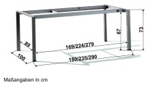 Tischgestell >Freesystem< in Graphit, Aluminium - 180x74x100cm (BxHxT)
