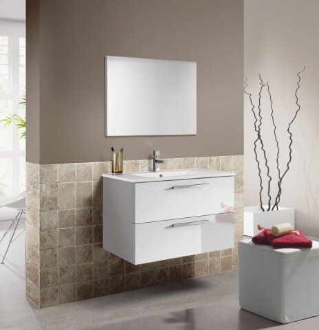 Badezimmer-Set >ARUBA< in weiß glänzend/Weiß lackiert - 80x57x45 (BxHxT)