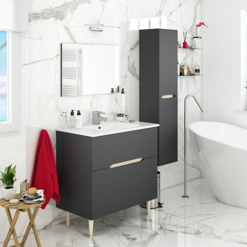 Badezimmer-Set >LOTTO< in Anthrazit-Grau/Eiche - 80x80x45 (BxHxT)