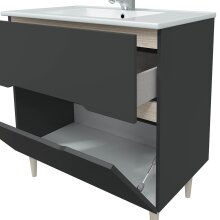 Badezimmer-Set >LOTTO< in Anthrazit-Grau/Eiche - 80x80x45 (BxHxT)