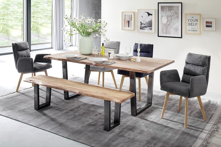 Baumkantentisch >Calabria< in Akazie natur / antik - 200x77,5x100 (BxHxT)