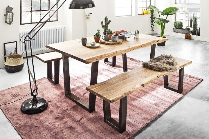 Baumkantentisch >Calabria< in Akazie natur / antik - 220x79,5x100 (BxHxT)