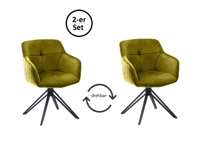 Armlehnstuhl >Emma/Edith< (2er Set) in hellgrün, Samtbezug - 59x82x62cm (BxHxT)