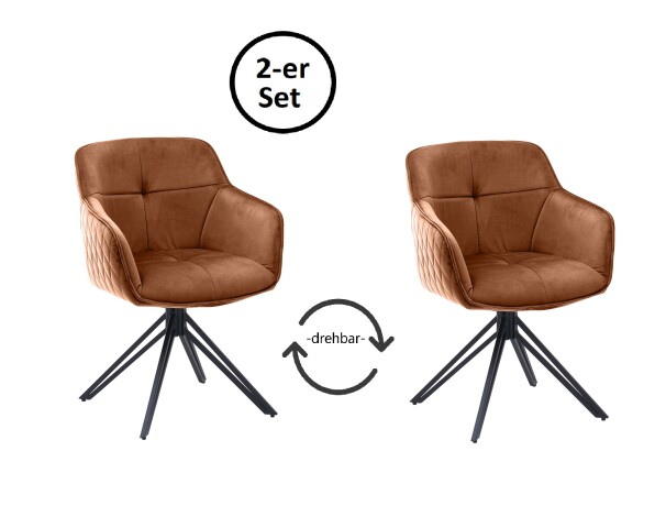 Armlehnstuhl >Emma/Edith< (2er Set) in rost, Samtbezug - 59x82x62cm (BxHxT)