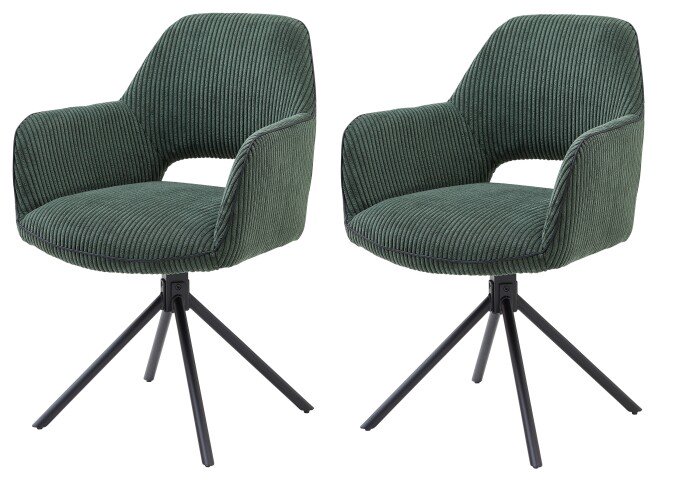 Armlehnstuhl >Adrina< (2er Set) in dunkelgrün, Cordbezug - 63x89x62cm (BxHxT)