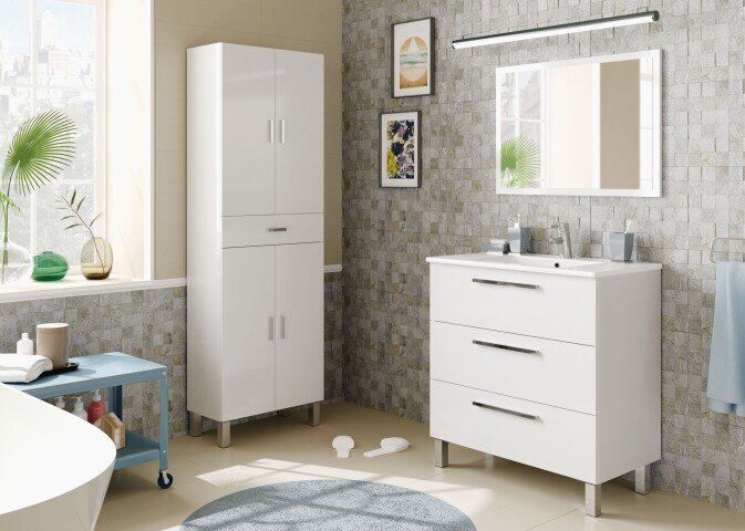 Badezimmer-Set >ATHENA< in weiß glänzend - 80x86x45 (BxHxT)