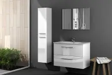 Badezimmer-Set >ARUBA< in weiß glänzend/Weiß lackiert - 80x57x45 (BxHxT)