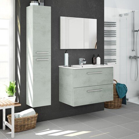 Badezimmer-Set >ARUBA< in Beton-Grau - 80x57x45 (BxHxT)