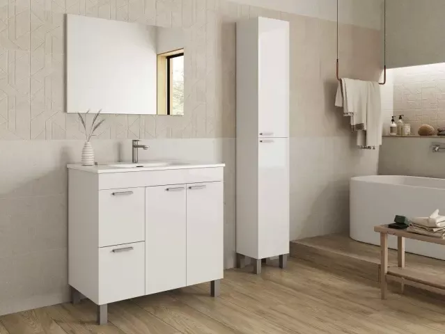 Badezimmer-Set >AKTIVA< in weiß glänzend - 80x80x45 (BxHxT)
